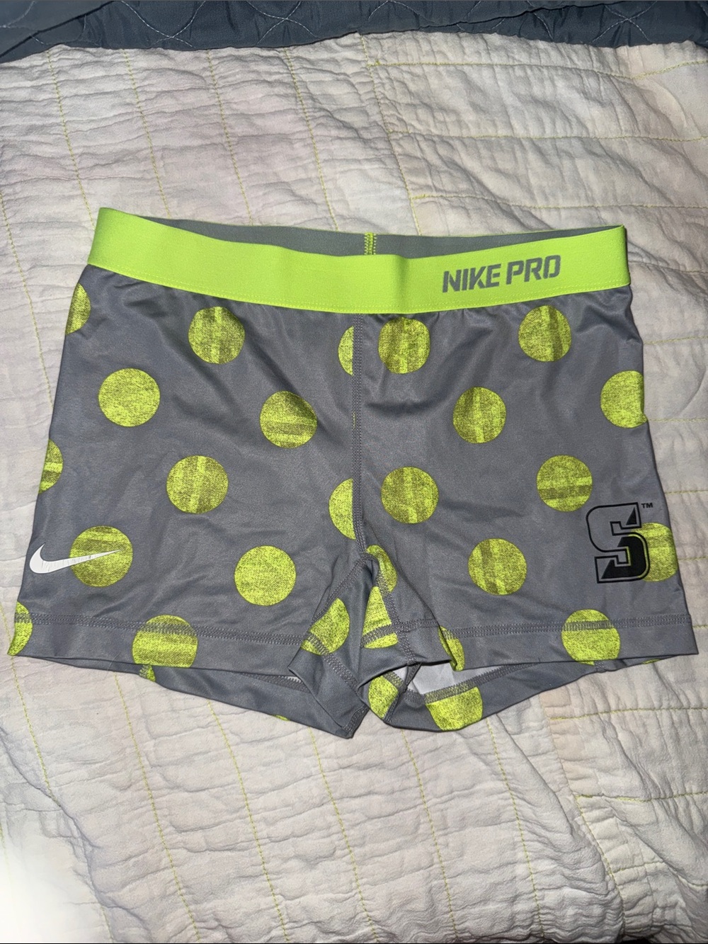 Nike Gray and Neon Yellow Polka Dot Performance Shorts